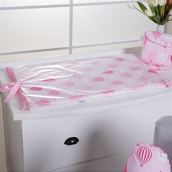 Trocador de Cômoda Plastificada Impermeável com Laço Balão Pink
