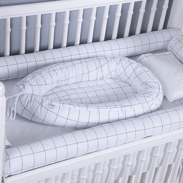 Ninho Para Bebê Redutor Berço Bebê Matelado Xadrez Branco