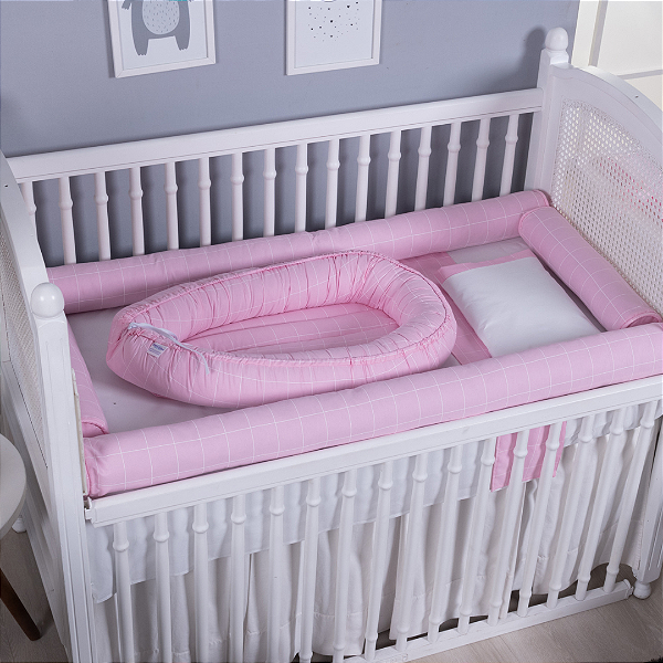 Ninho Para Bebê Redutor Berço Bebê Matelado Xadrez Rosa