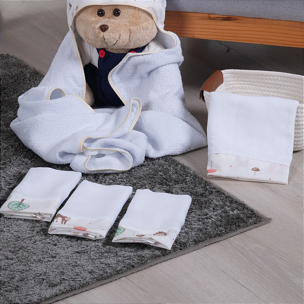 Kit 3 Fraldinhas de Boca e Ombro Estampado 100% Algodão Raposinha