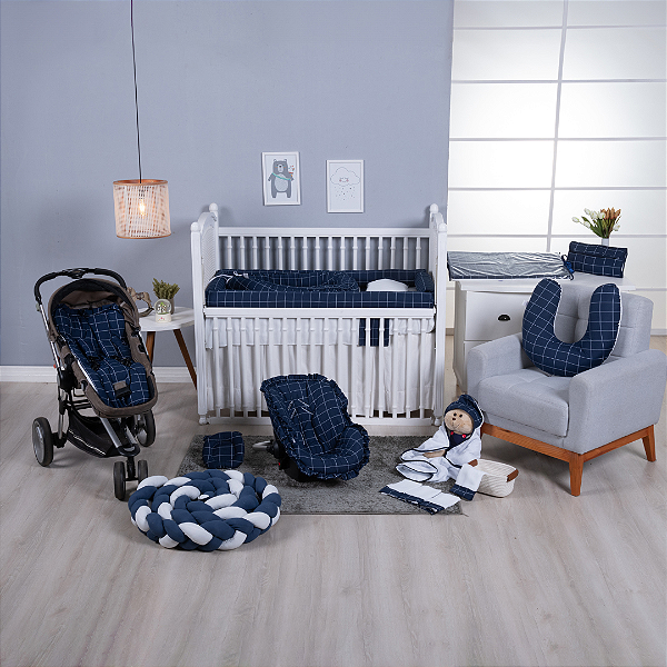 Kit Enxoval de Bebê Coleção Xadrez Marinho