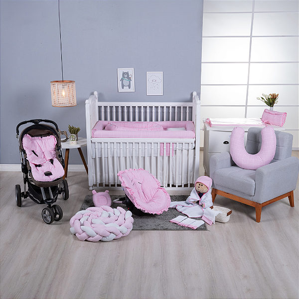 Kit Enxoval de Bebê Coleção Xadrez Rosa