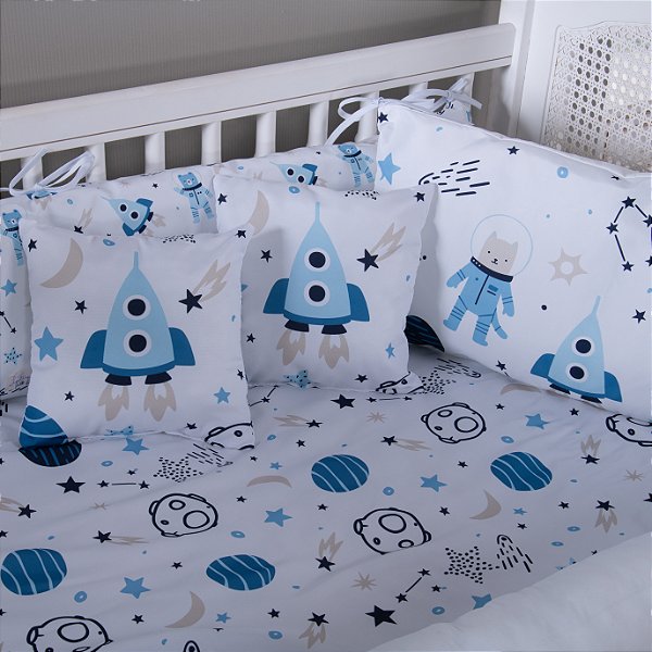 Kit berço bebê menino astronauta 400 fios