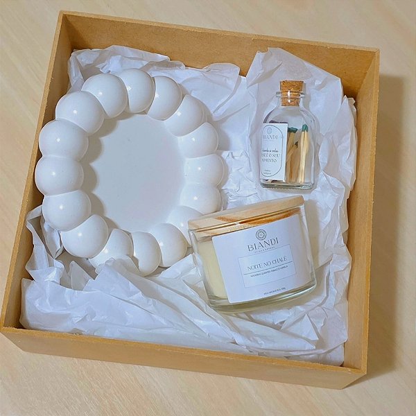 KIT PRESENTE| Vela aromática 100g+bandeja bubble+fósforo ecológico