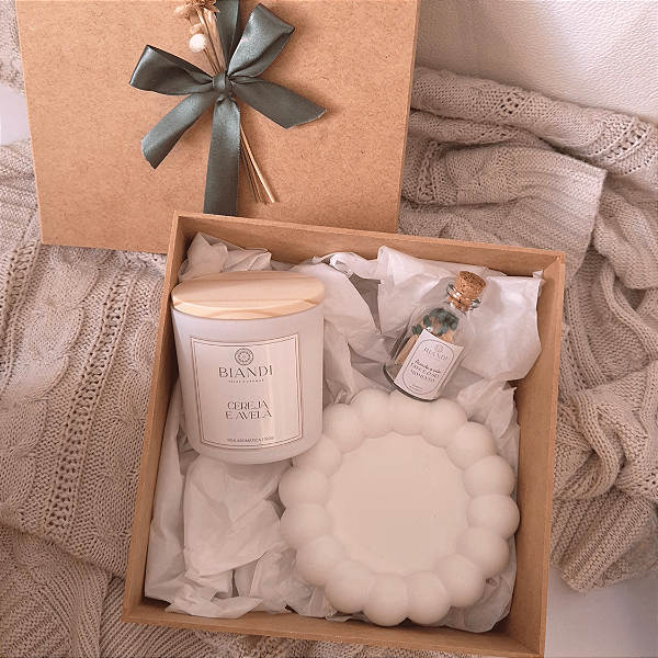 Kit presente | Vela aromática 190g +bandeja bubble+fósforo ecológico