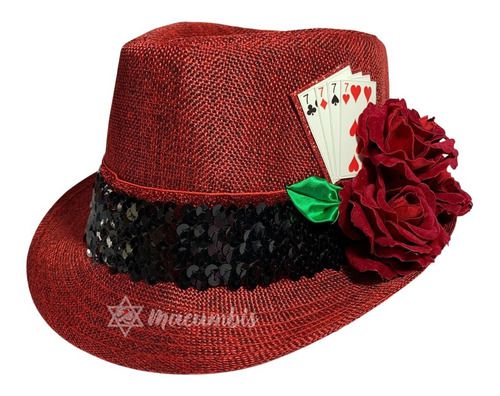 Chapeu Maria Navalha Vermelho Fita Preta Lantejoula Decorado