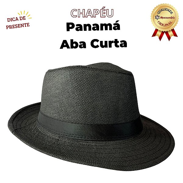 Chapeu Panamá Preto Aba Curta Malandro