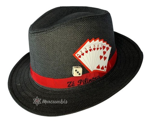 Chapeu Panamá Preto Zé Pilintra Malandro Decorado