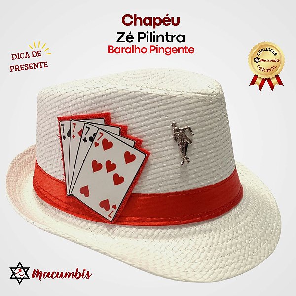 Chapeu Ze Pilintra Malandro Branco Baralho Pingente Umbanda Macumbis