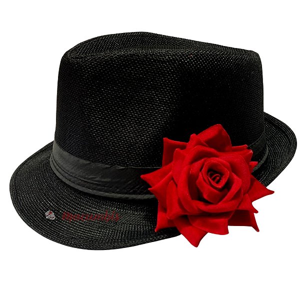 Chapeu Maria Navalha Malandra Preto com Rosa Umbanda