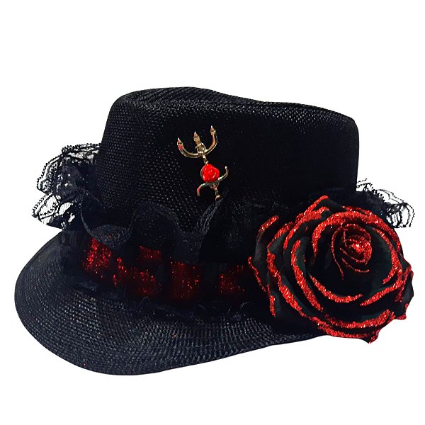 Chapéu Pomba Gira Preto Renda Preta Vermelho Umbanda