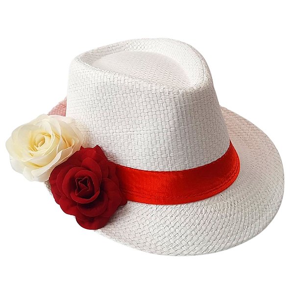 Chapeu Maria Navalha Malandra Branco com Rosas Direita Umbanda