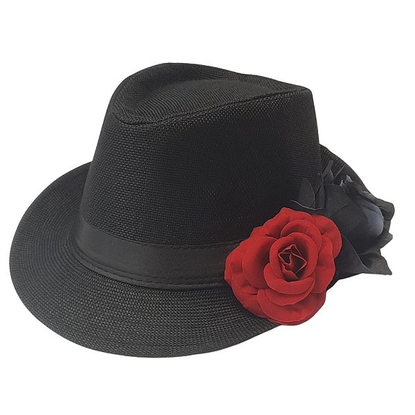 Chapeu Maria Navalha Malandra Preto com Rosas Esquerda Umbanda