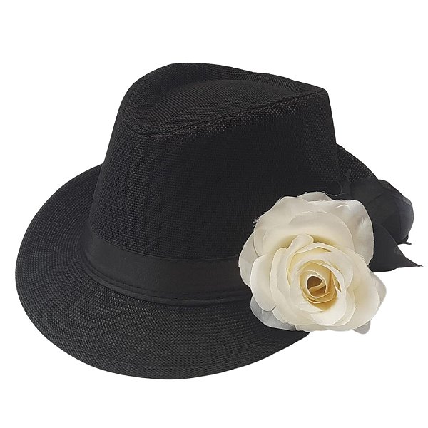 Chapeu Maria Navalha Malandra Preto com Rosas Branca Preta Umbanda