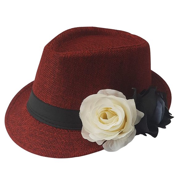 Chapeu Maria Navalha Malandra Vermelho com Rosas Banca Preta Umbanda