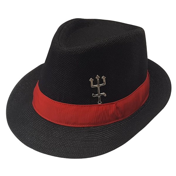 Chapeu Exu Preto com Tridente e Fita Vermelha Umbanda