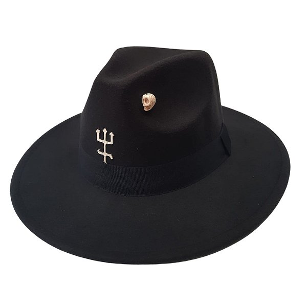 Chapeu Exu com Tridente e Caveira Preto Feltro Umbanda