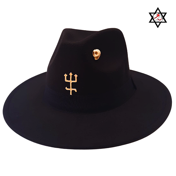 Chapeu Exu Caveira com Tridente Preto em Feltro Umbanda