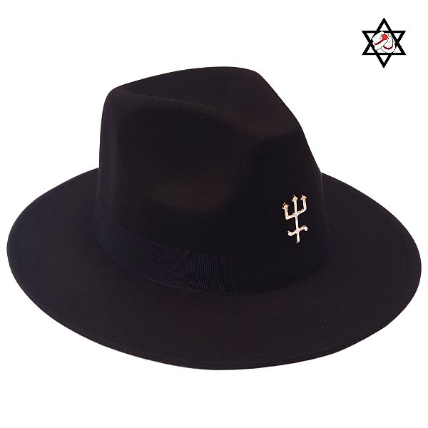 Chapeu Exu Veludo com Tridente Preto em Feltro Umbanda