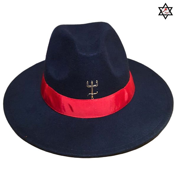 Chapeu Exu Tiriri Preto Faixa Vermelha Tridente Feltro Umbanda