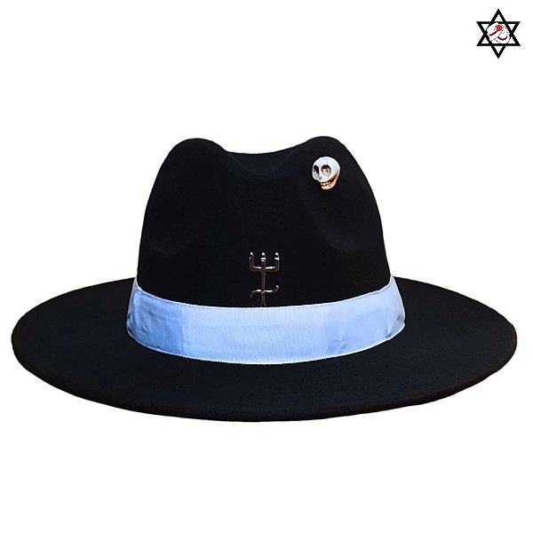 Chapeu Exu Tranca Ruas das Almas Preto Faixa Branca Tridente