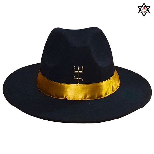 Chapeu Exu do Ouro Preto Faixa Dourada Tridente Dourado