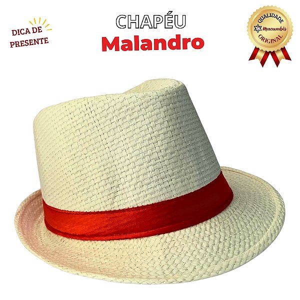 Chapeu Panama Malandro Branco Faixa Vermelha