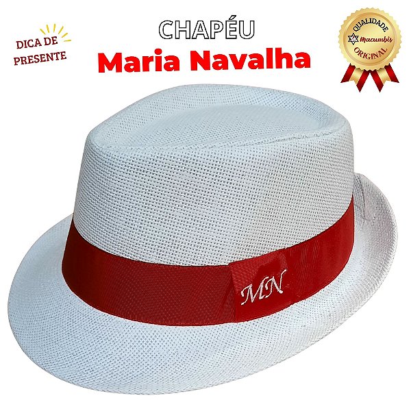 Chapeu Panama Malandra Branco Fita Vermelha Bordado MN