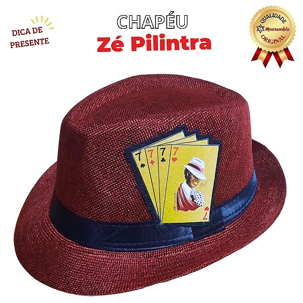 Chapeu Ze Pilintra Vermelho Carta Dourada Malandro