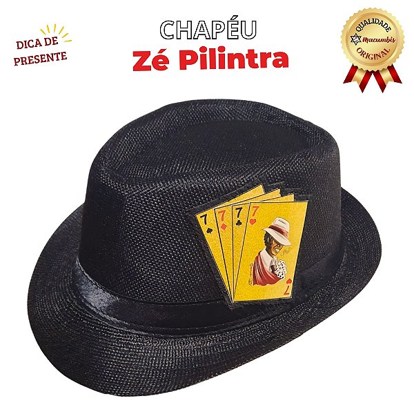 Chapeu Ze Pilintra Preto Carta Dourada Malandro