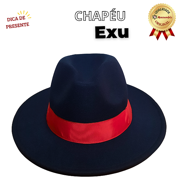 Chapeu Exu Preto Faixa Vermelha Feltro Umbanda