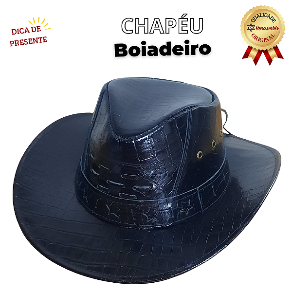 Chapéu Boiadeiro Couro Preto Umbanda