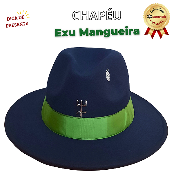 Chapéu Exu Mangueira Preto Faixa Verde Tridente Umbanda