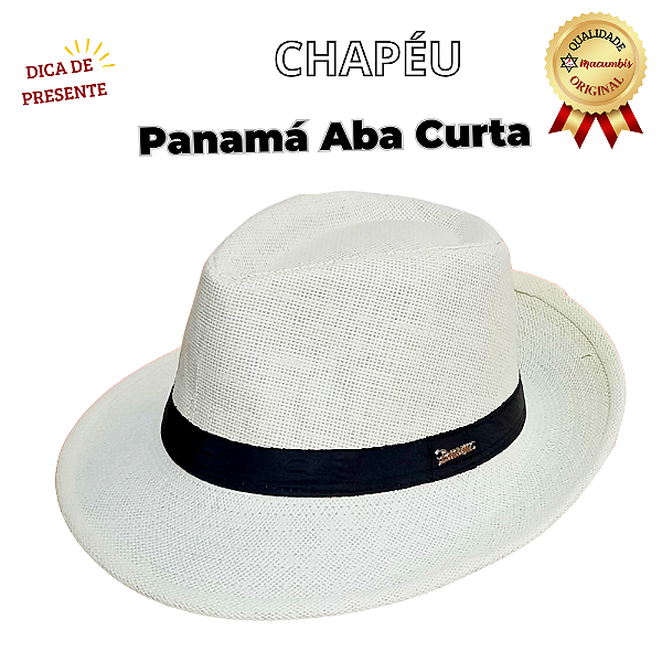 Chapeu Panama Aba Curta Branco Faixa Preta Malandro