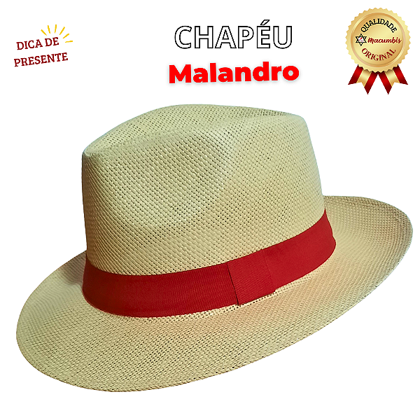 Chapeu Panama Aba Curta Palha Faixa Vermelha Malandro