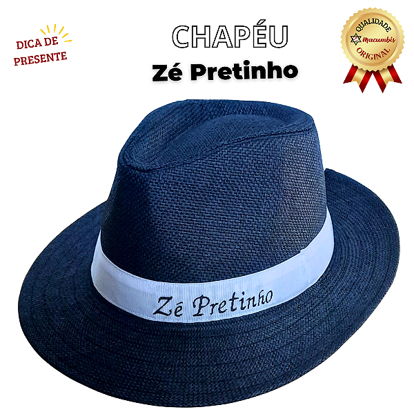 Chapeu Panamá Preto Zé Pilintra Bordado Fita Branca Malandro