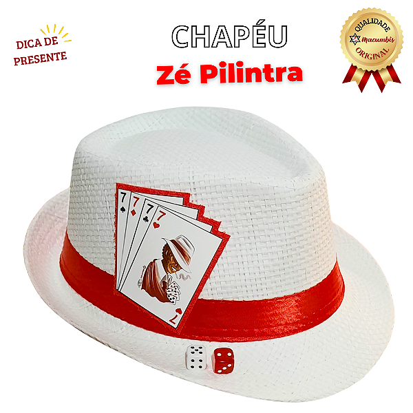 Chapeu Zé Pilintra Malandro Branco com Baralho e Dados