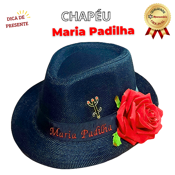 Chapeu Pomba Gira Maria Padilha Preto Flor Tridente Umbanda