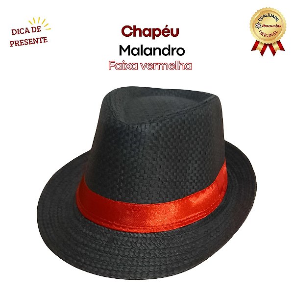 Chapeu Panama Malandro Preto Faixa Vermelha