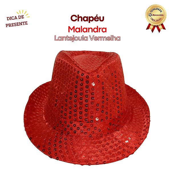 Chapeu Panama Malandra Vermelho Lantejoula
