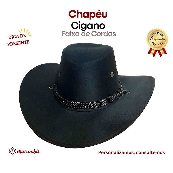 Chapeu Cigano Preto Faixa de Cordas Umbanda