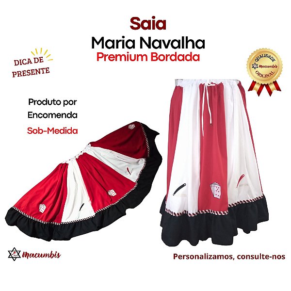 Saia Maria Navalha Tricolor Premium Bordada