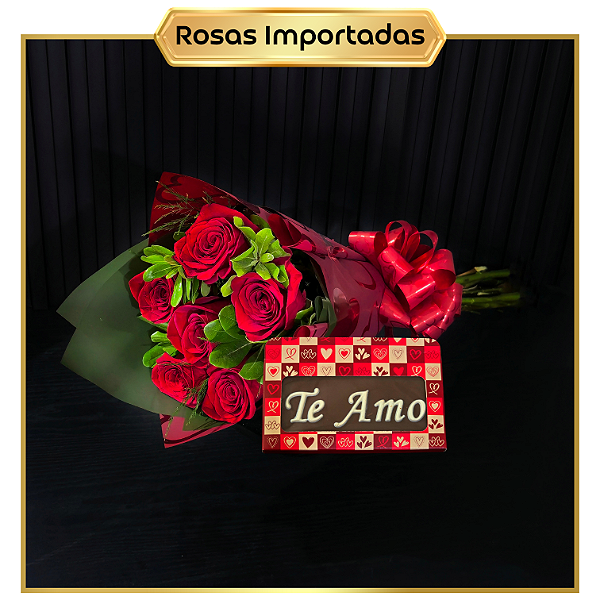 Kit Portalegre - Buquê de 6 Rosas IMPORTADAS + Chococard Te Amo