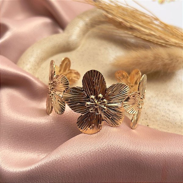 Bracelete Flores Dourado
