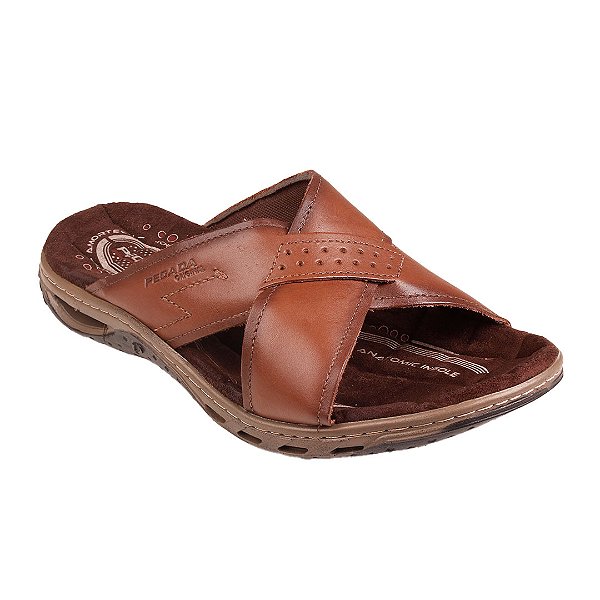 Chinelo Masculino Ortopédico Couro Confortável Pegada 131661