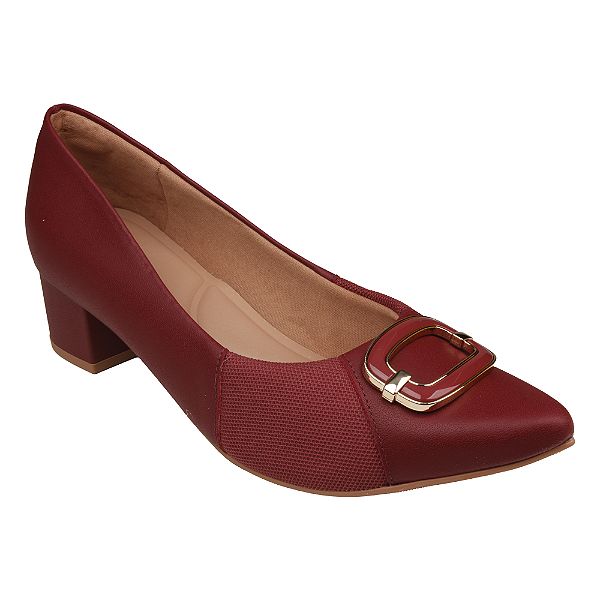 Sapato Feminino Salto Bloco Trabalho Em Couro Usaflex Mm0503