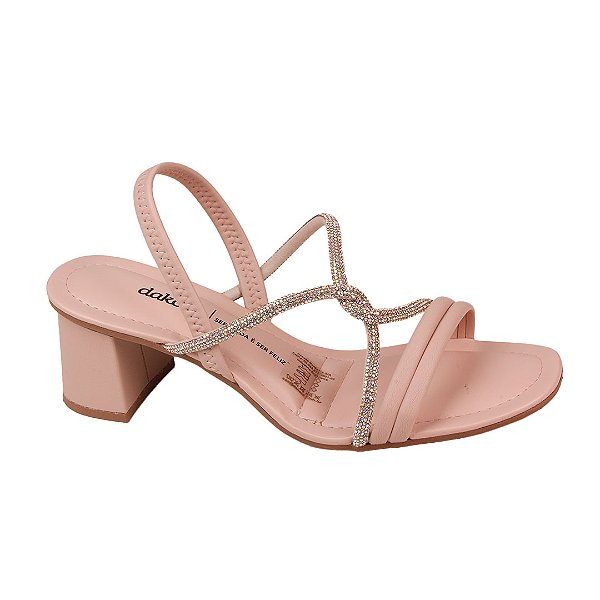 Sandália Salto Bloco Feminina Tiras Strass Dakota Y7912