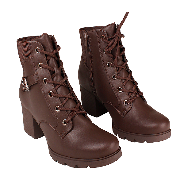 Bota Coturno Salto Grosso Com Cadarço Feminino Dakota G9541