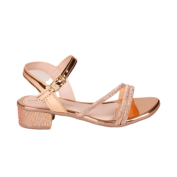 Sandália Salto Baixo Strass Confortável Festa Menina Ki Amor 1001