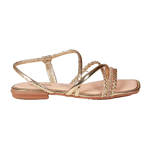 Sandália rasteira Casual Verão Brilho Feminino Mississipi J0661